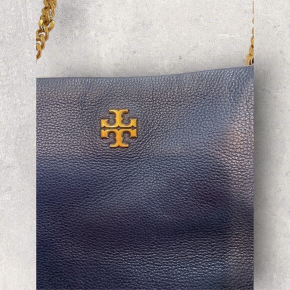 Tory Burch Pebbled Leather Tote Black Gold Chain Shoulder Bag Quiet Luxury - Picture 6 of 8